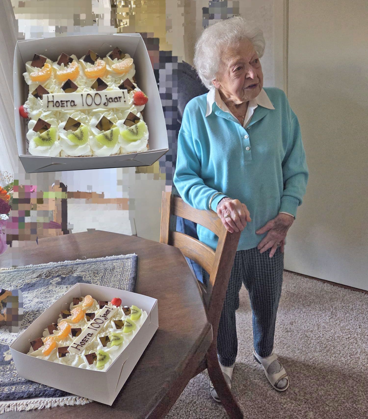Thuiszorgcliënt viert 100e verjaardag Sparkles verrast haar met een feestelijke taart!